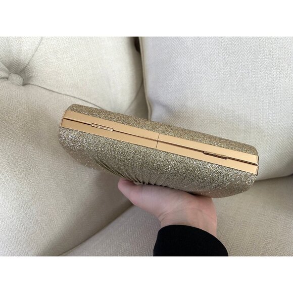Gold Shimmer Pleated Front Clutch, Champagne Clutch Bag, Fancy Evening Bag - Picture 5 of 9